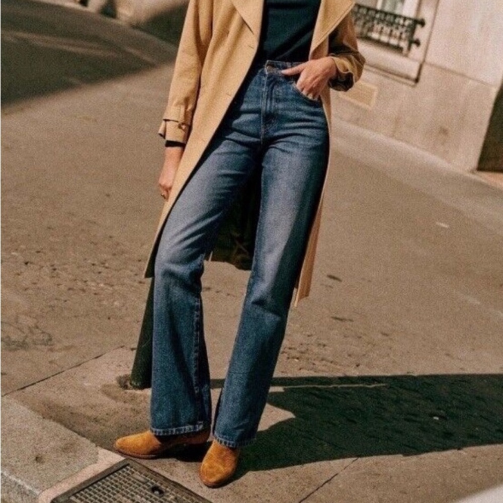 Sezane Serge Trousers Dark Blue Denim - Size 6
